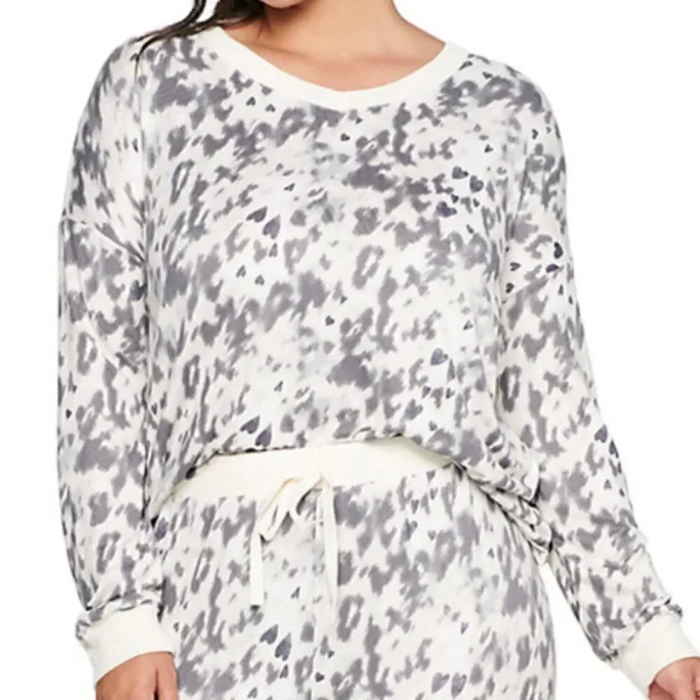 NWT Plus Size 3X Sonoma 2,Pc V-Neck Pajama Top & Pants Sleep Set Gray Leopard
